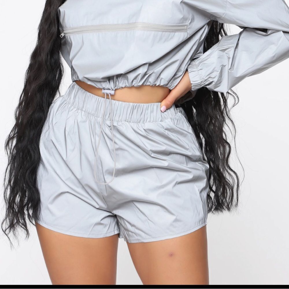 Fashion Nova reflective shorts silver M